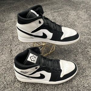 Jordan 1 Mid Shoes Men’s Size 12 Diamond Shorts DH6933-100 White Black Sneaker